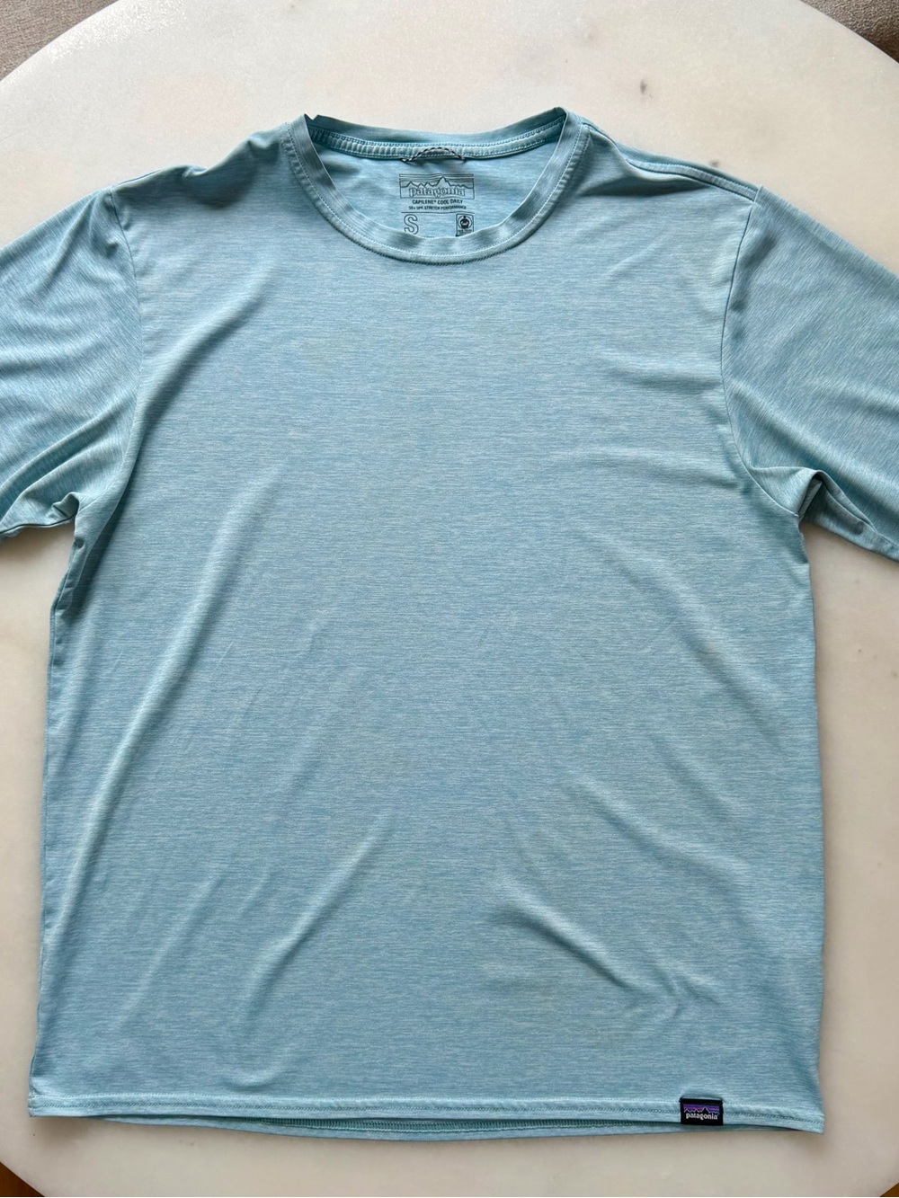 Patagonia Men's Pale Aqua Crew Neck Short Sleeve Performance Tee
